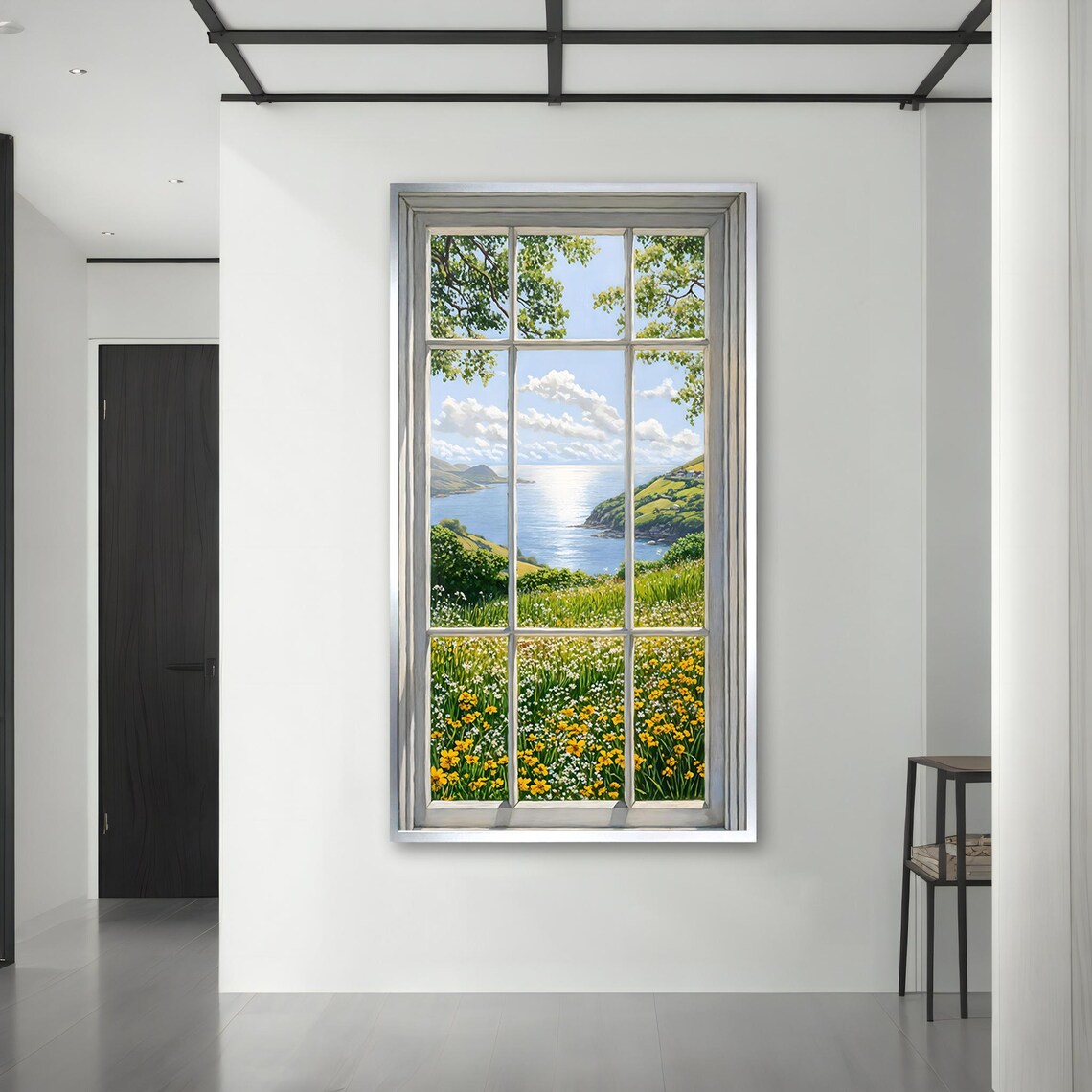Coastal Cliff Seascape Fake Window View Wildflower Meadow Art Poster - Image 3