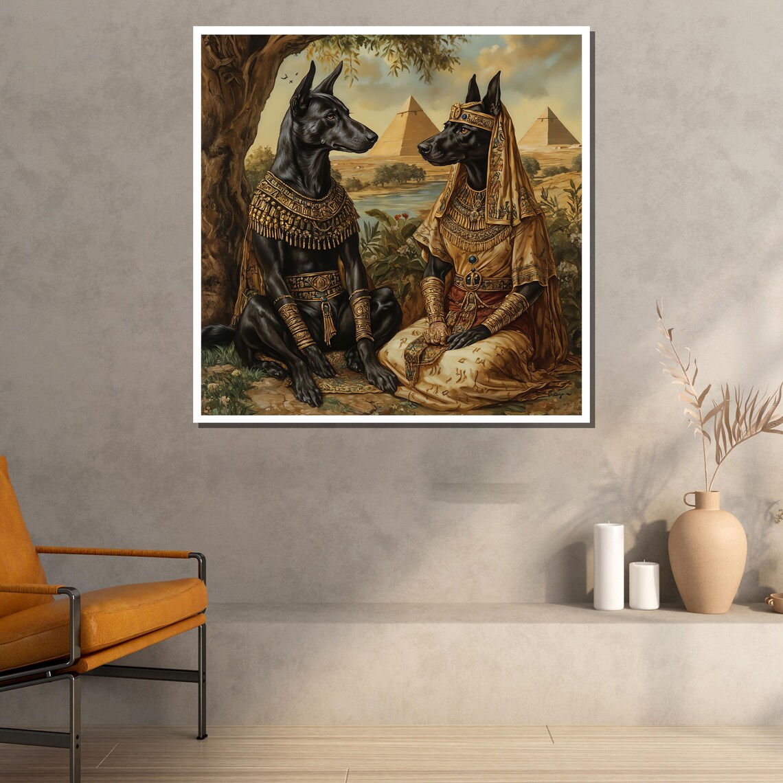 Ancient Egyptian Anubis Couple Gold Regalia Pyramids Mythology Poster - Image 2