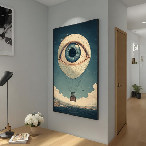 Surreal Hot Air Balloon Eye Print Unique Fantasy Wall Decor Vintage Steampunk Artwork Whimsical Eye Illustration Gift Idea