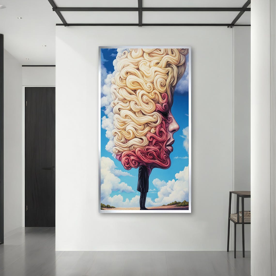 Surreal Portrait Art Whimsical Face Clouds Painting Unique Wall Decor Dreamlike Artwork Ready To Hang Modern Home Decor - Image 3