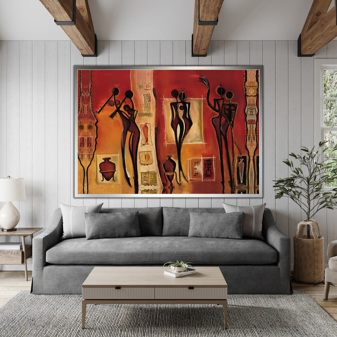 Abstract African Tribal Figures Warm Orange Ethnic Art Wall Art - Image 4