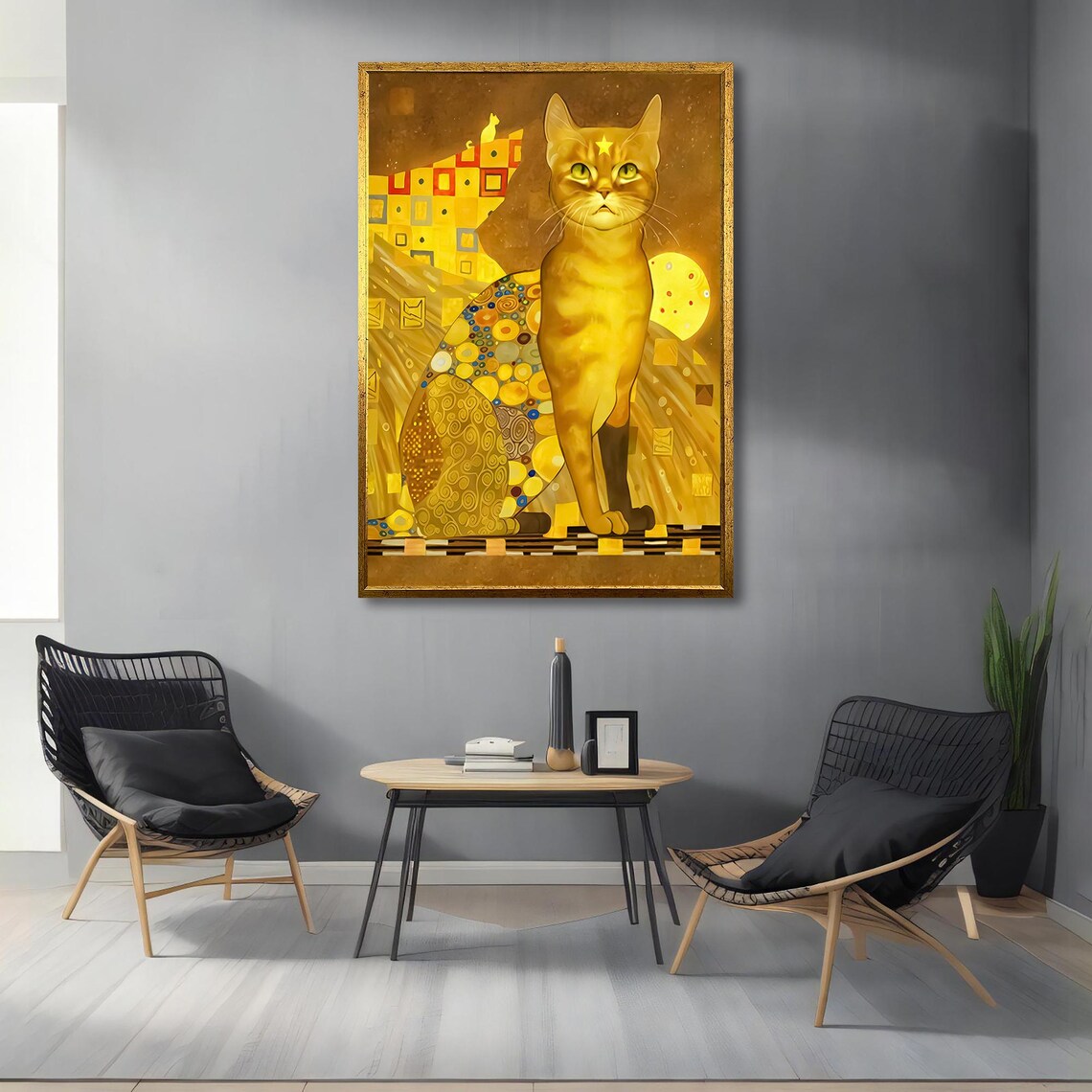 Golden Cat Gustav Klimt Style Ornamental Golden Feline Art Poster - Image 3