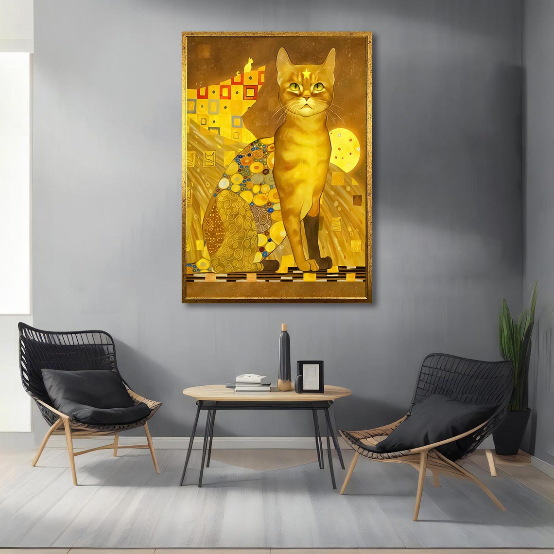 Golden Cat Klimt Inspired Art Modern Feline Wall Decor Stunning Home Decor Ready To Hang Unique Gift - Image 3
