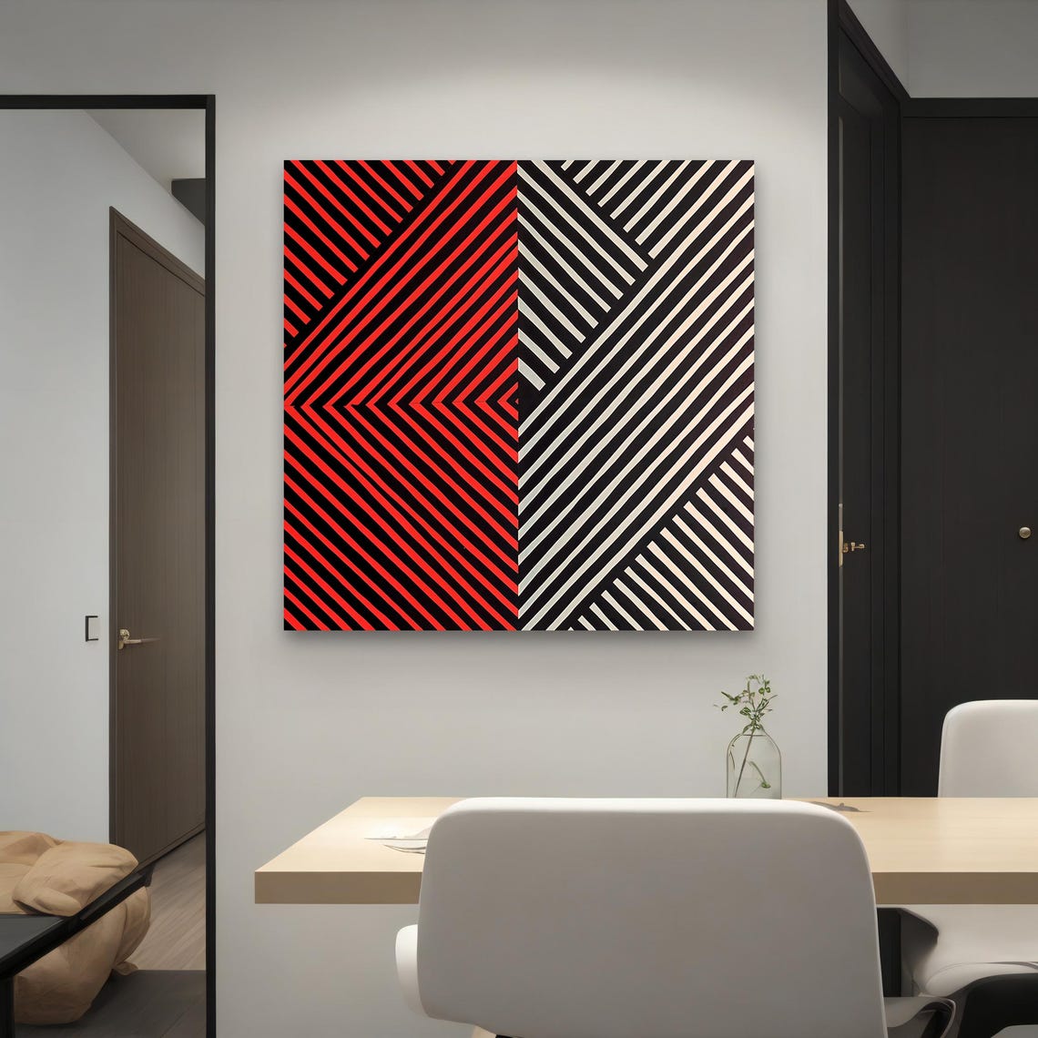 Bold Geometric Art Modern Framed Wall Decor Red And Black Striped Pattern Art Ready To Hang Unique Home Accent - Image 4