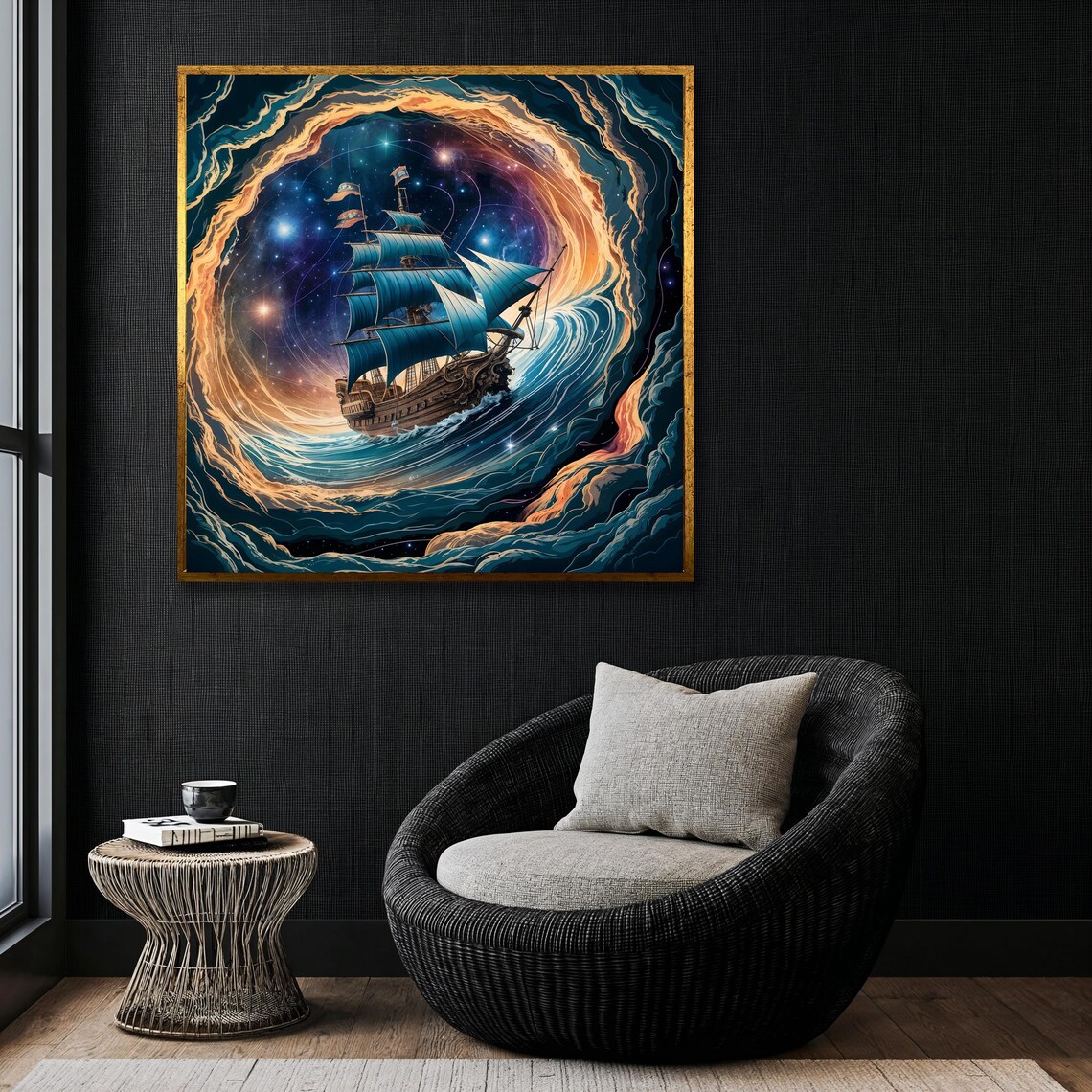 Surreal Tall Ship Sailing Through Starry Cosmic Whirlpool Fantasy Poster - Image 4