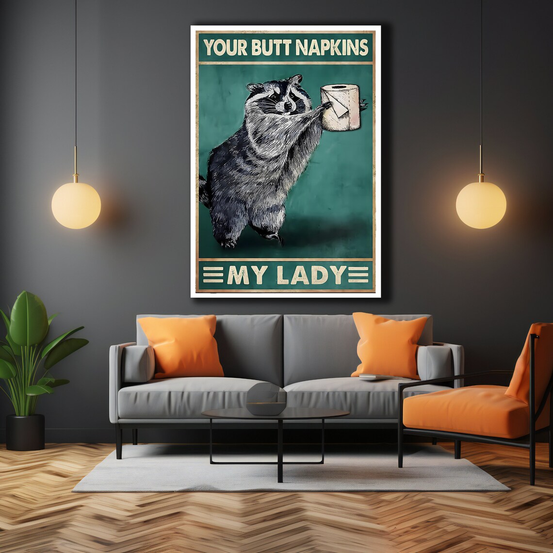 Funny Raccoon With Toilet Paper Your Butt Napkins Quote Art Poster - Image 3