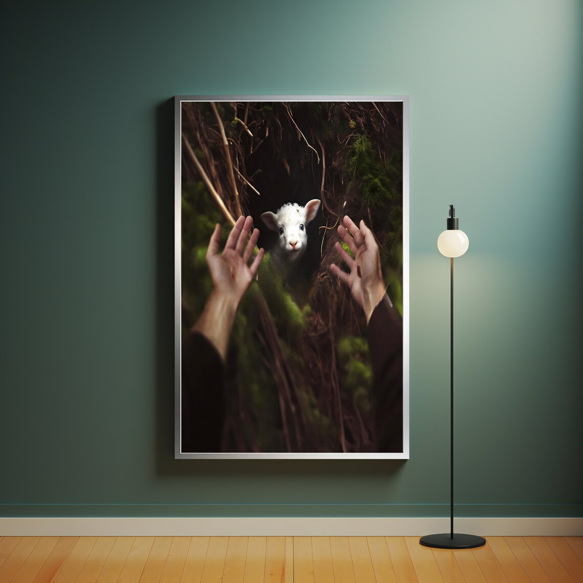 Reaching Hands Rescuing Lost Lamb From Darkness Christian Art Print - Image 4