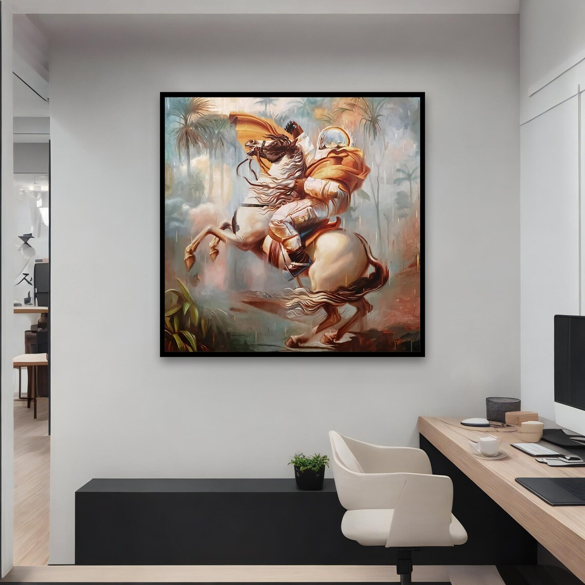 Epic Astronaut Riding White Horse Space Fantasy Surreal Wall Art - Image 4