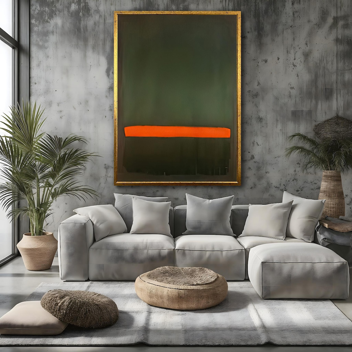 Orange Bar On Olive Green Modern Color Field Abstract Art Poster - Image 4