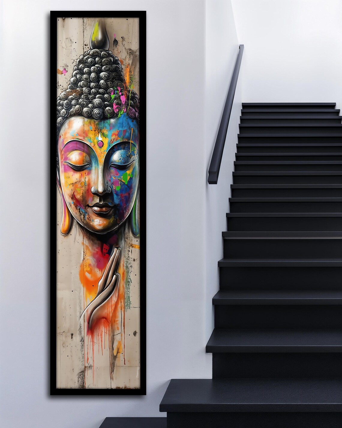 Colorful Buddha Face Abstract Painting Vibrant Spiritual Wall Art Poster - Image 3