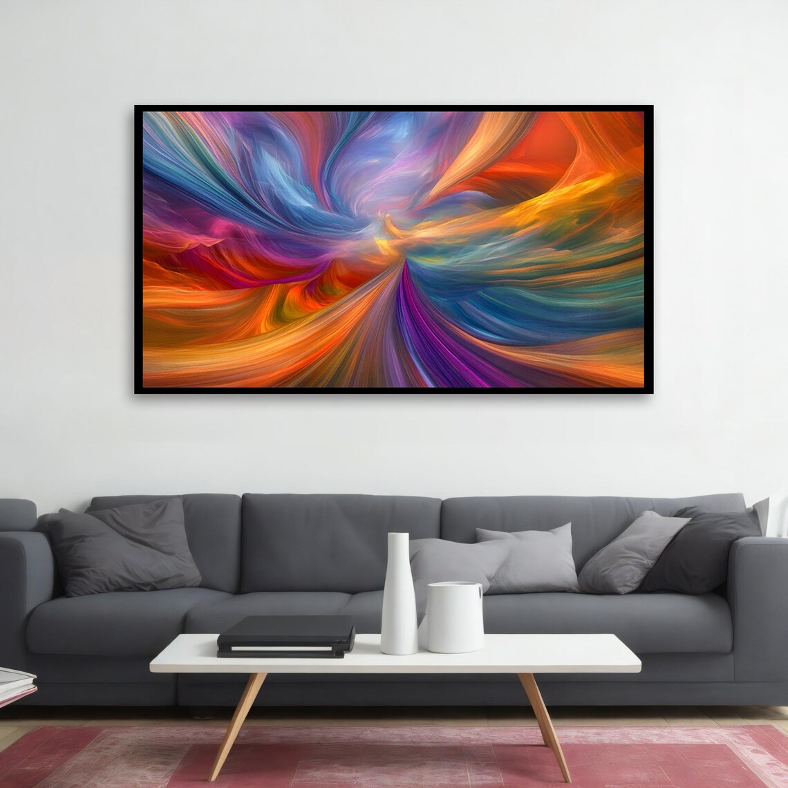 Vibrant Multicolor Silk Swirl Waves Abstract Painting Wall Art Poster - Image 2