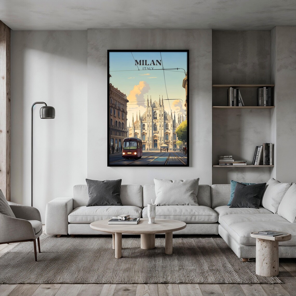 Vintage Milan Italy Duomo Cathedral Red Tram Retro Travel Poster - Image 2