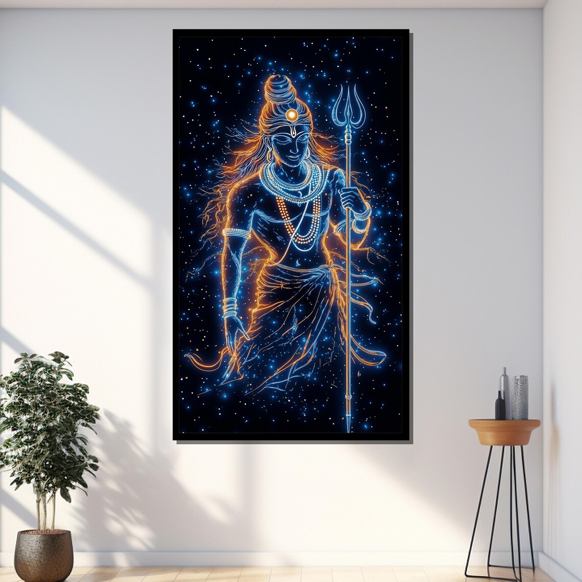 Lord Shiva Trishul Cosmic Neon Starry Night Spiritual Art Print - Image 3