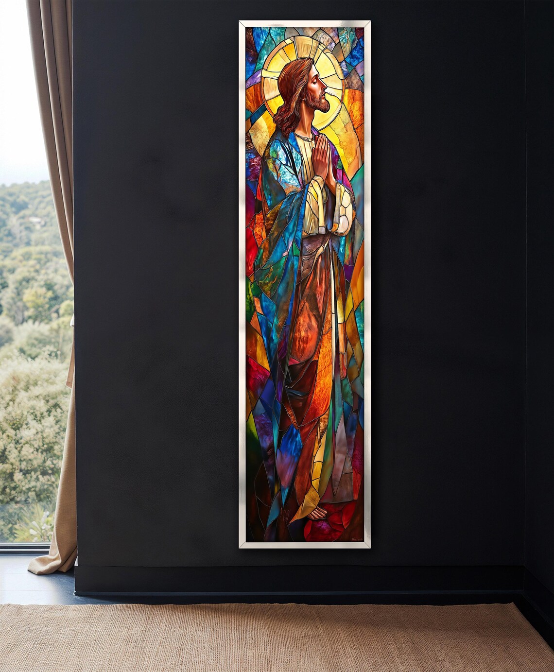 Jesus Praying Stained Glass Mosaic Colorful Vertical Religious Poster - Image 4
