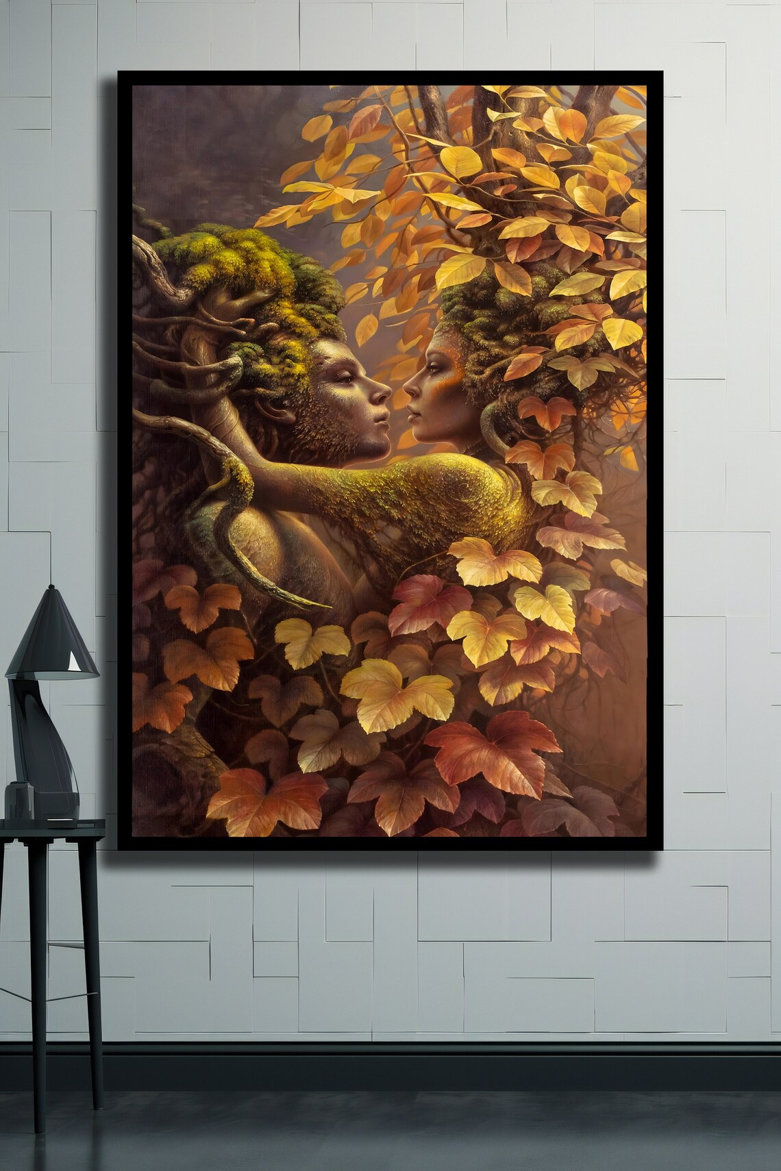 Autumn Tree Couple Love Embrace Surrealist Romantic Wall Art - Image 2