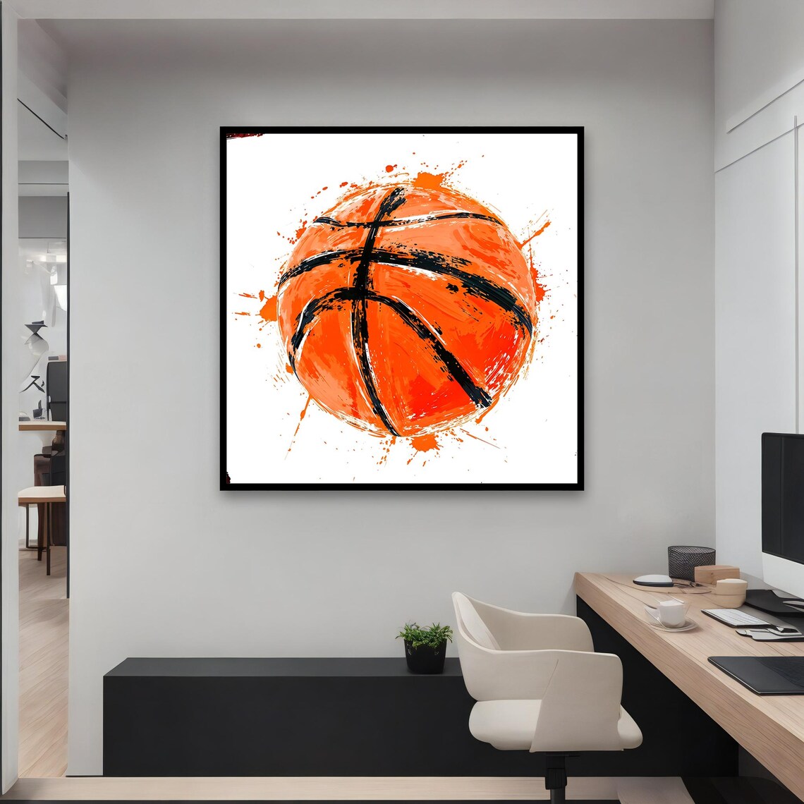 Abstract Basketball Splash Art Orange Sports Ball Modern Wall Art - Image 3