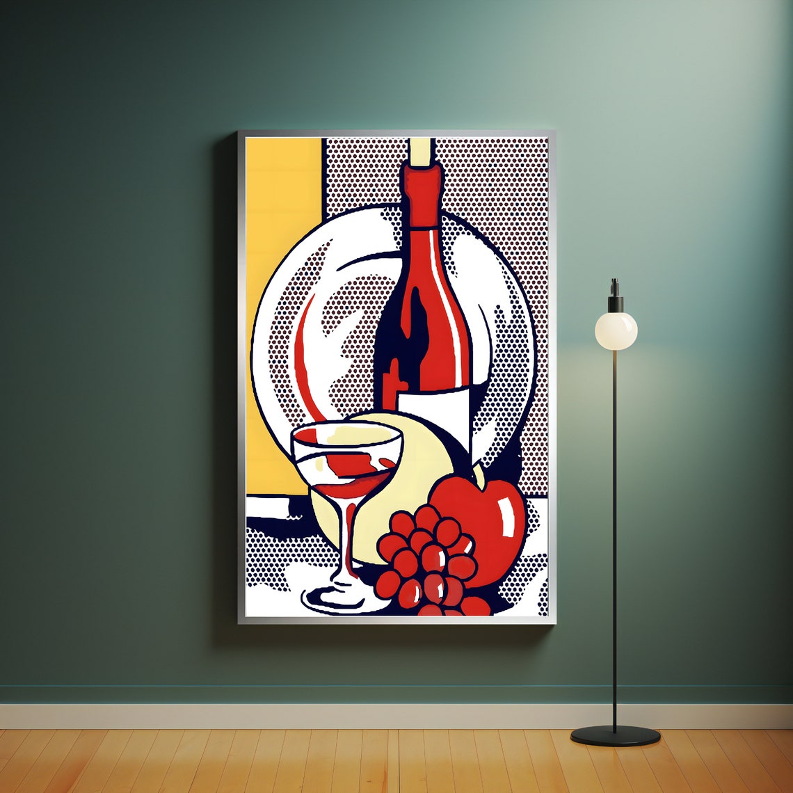 Pop Art Wine Bottle Grapes Still Life Halftone Comic Style Poster - Image 4