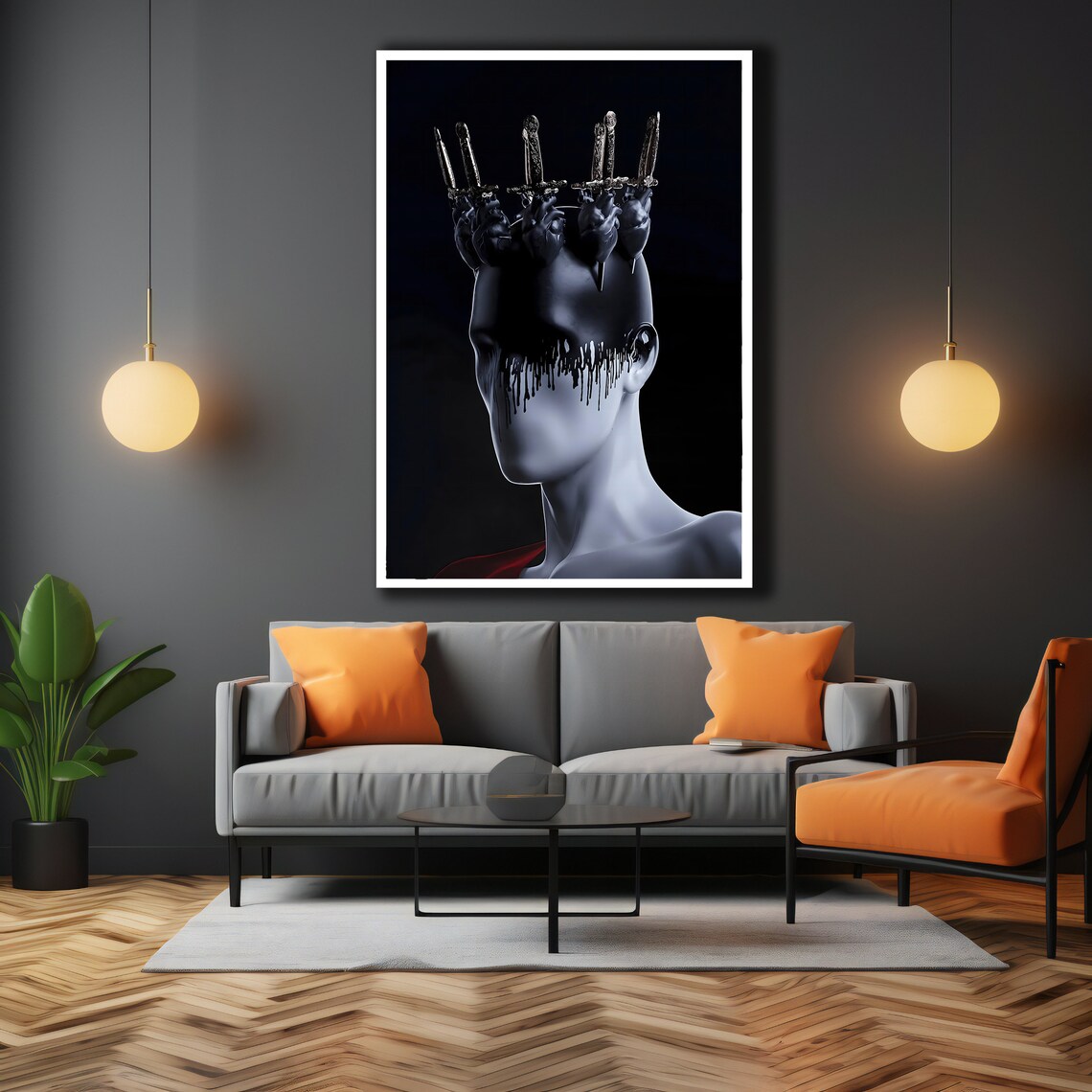 Knife Crown Dark Surreal Portrait Dripping Black Paint Art Poster - Image 3