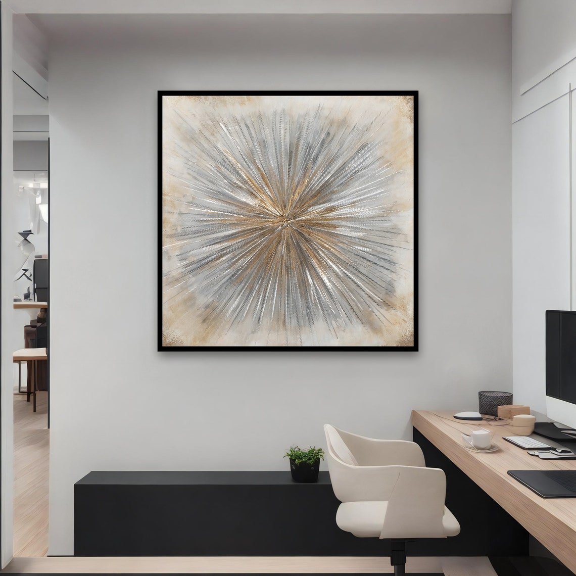 Gold Silver Sunburst Burst Metallic Abstract Modern Art Print - Image 4