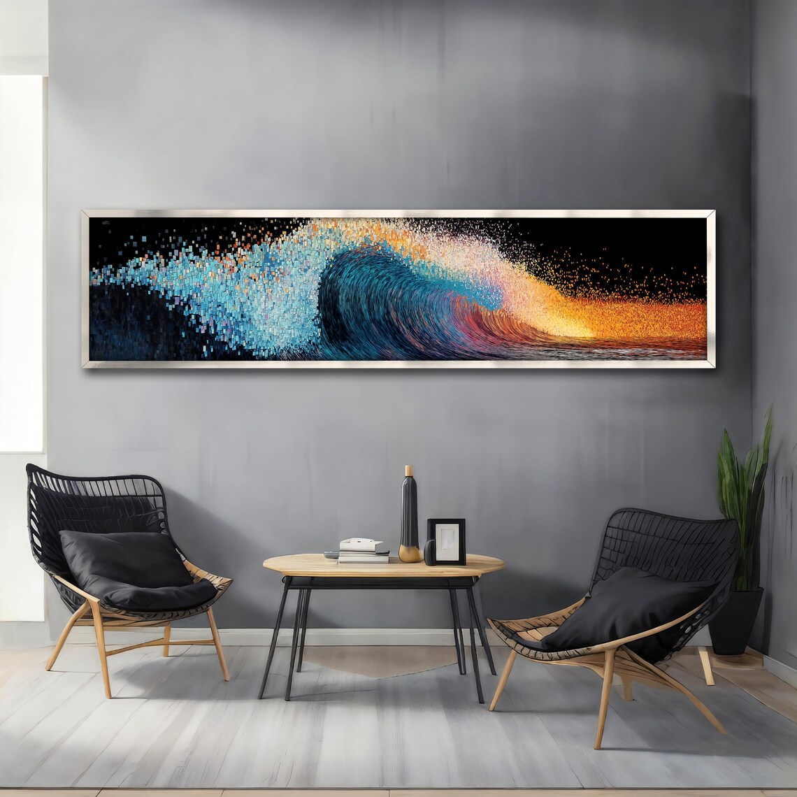 Mosaic Ocean Wave Sunset Panoramic Colorful Abstract Art Poster - Image 4