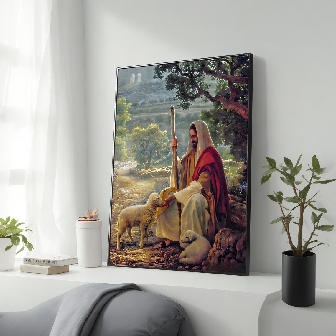 Jesus Good Shepherd Lambs Christian Faith Wall Art Print Poster