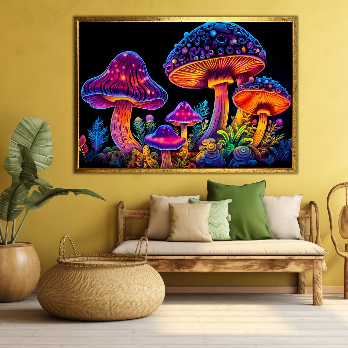 Neon Glow Mushrooms Art Print, Modern Decor - Image 3