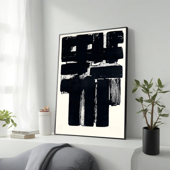 Pierre Soulages Wall Art Abstract Print Modern Home Decor Ready To Hang Framed Artwork Unique Gift