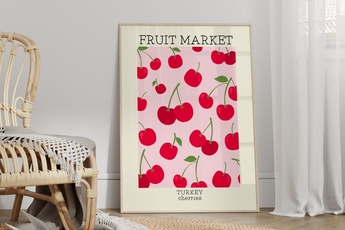 Cherry Print, Retro Fruit Market Art Print