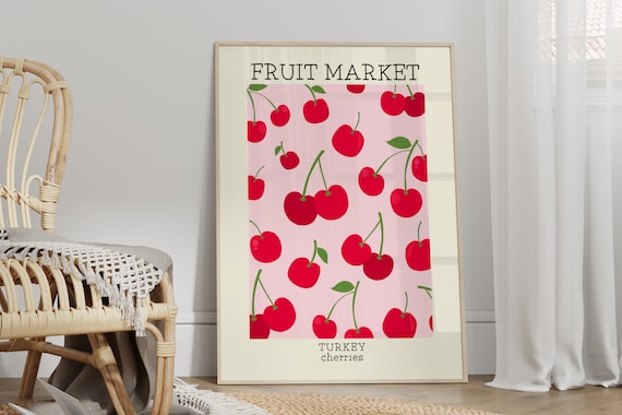 Cherry Print, Retro Fruit Market Art Print