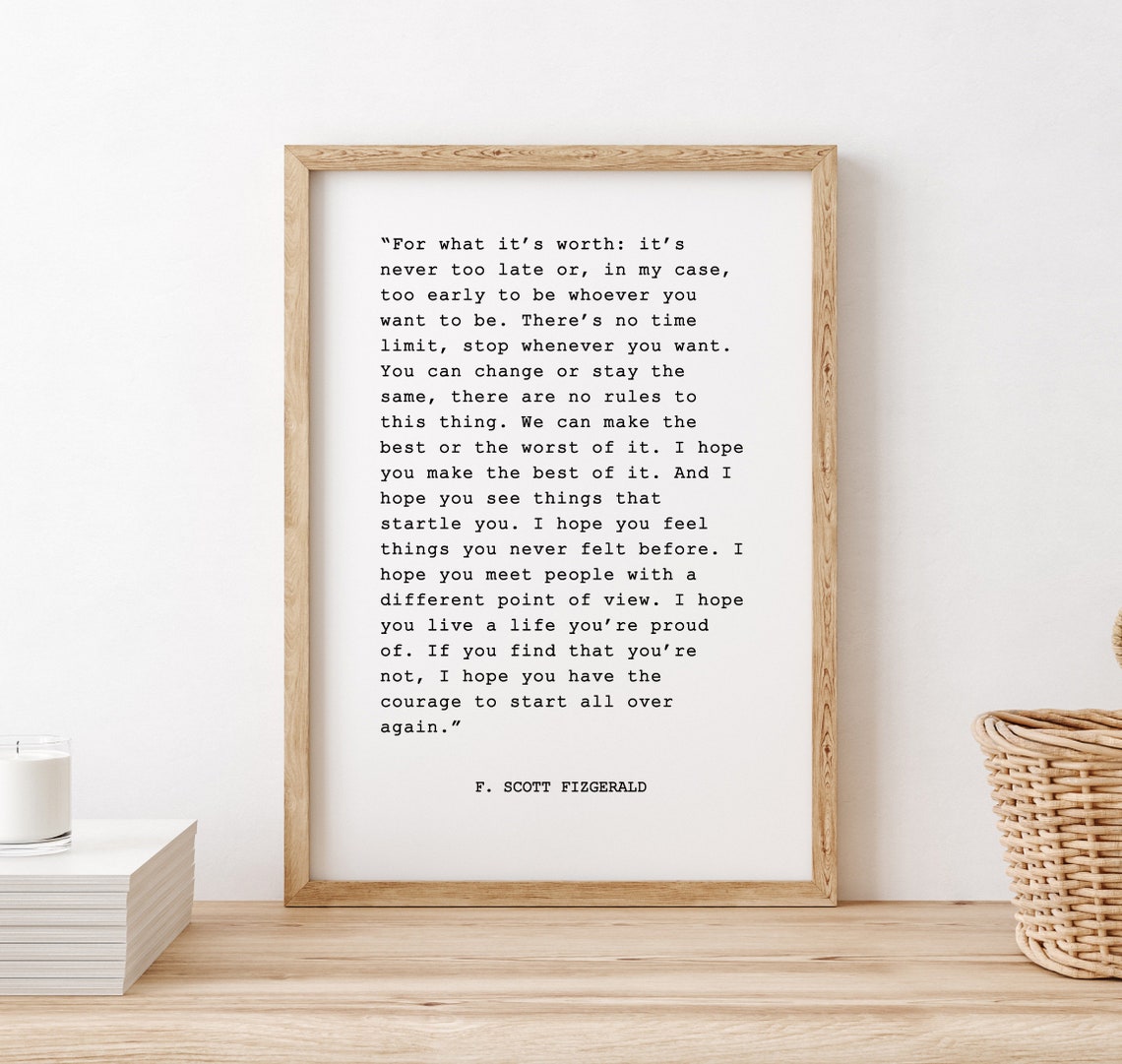 F Scott Fitzgerald For What Its Worth Typewriter Quote Wall Poster