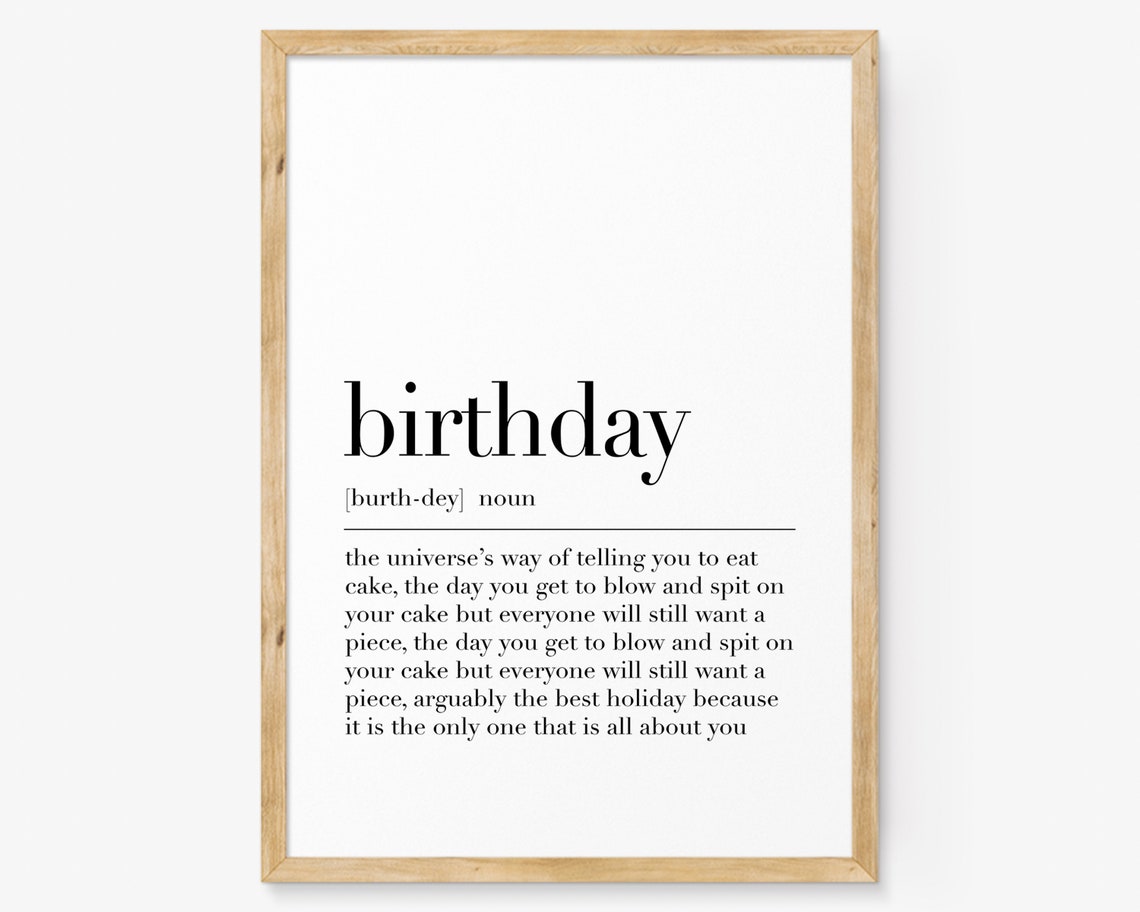 Birthday Funny Definition Poster Humorous Cake Quote for Party Decor