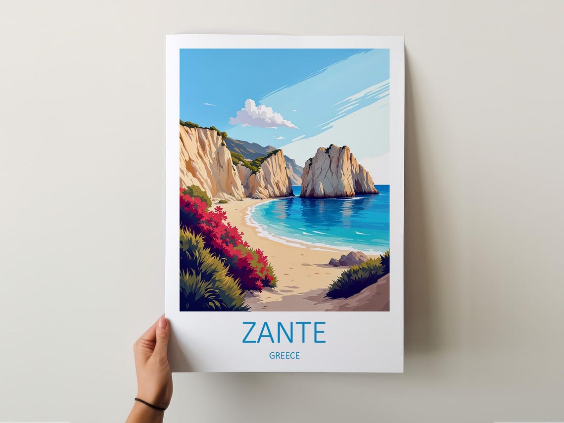 Zante Greece Towering Sea Stacks Rising Over Turquoise Bay Poster - Image 6
