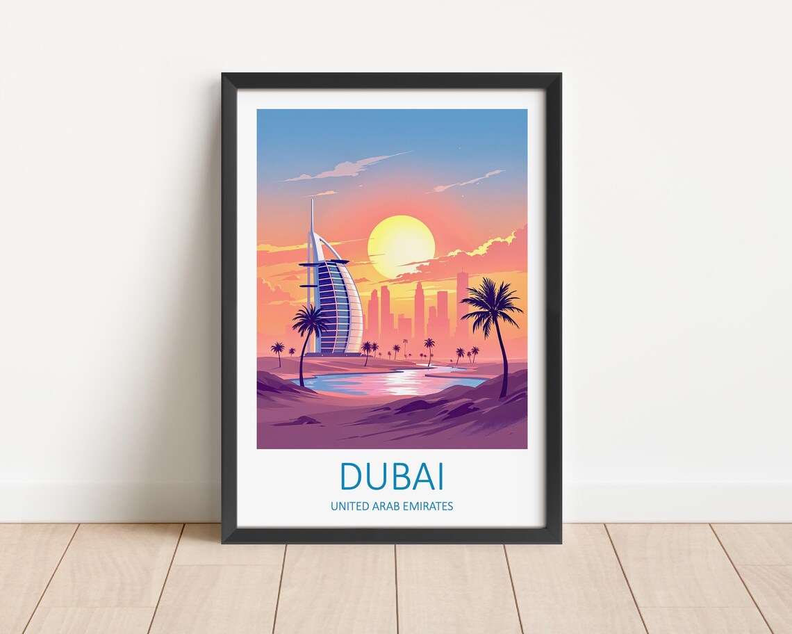 Dubai Burj Al Arab Sunset Skyline United Arab Emirates Poster