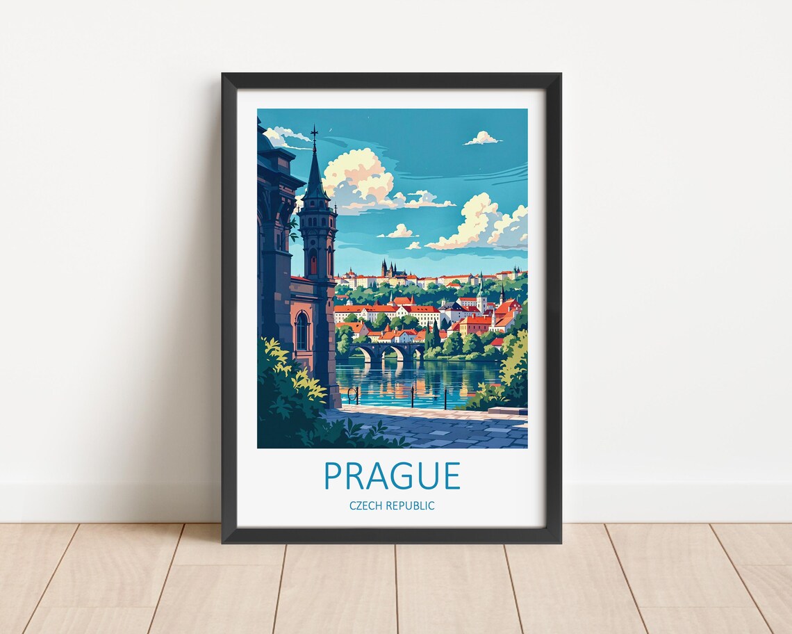 Prague Czech Republic Riverside Bridge View Toward Old Town Poster