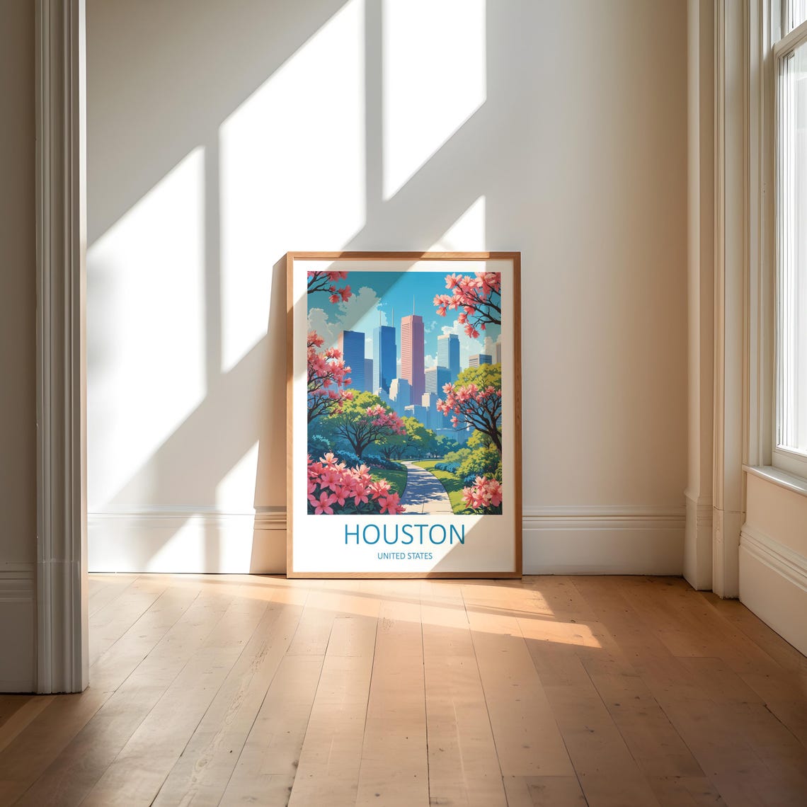 Houston Texas Skyline Spring Blossom Park City Night View Poster - Image 6