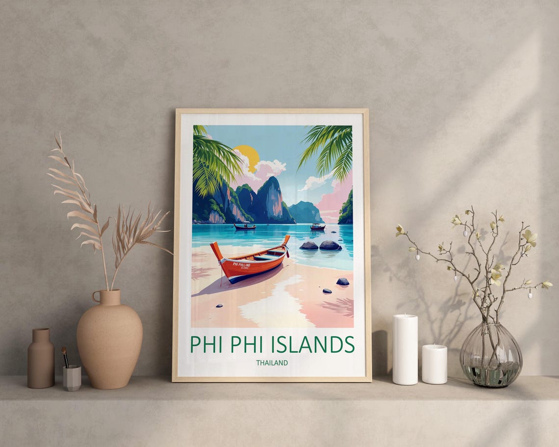 Phi Phi Islands Thailand Longtail Boat Limestone Karsts Poster - Image 2