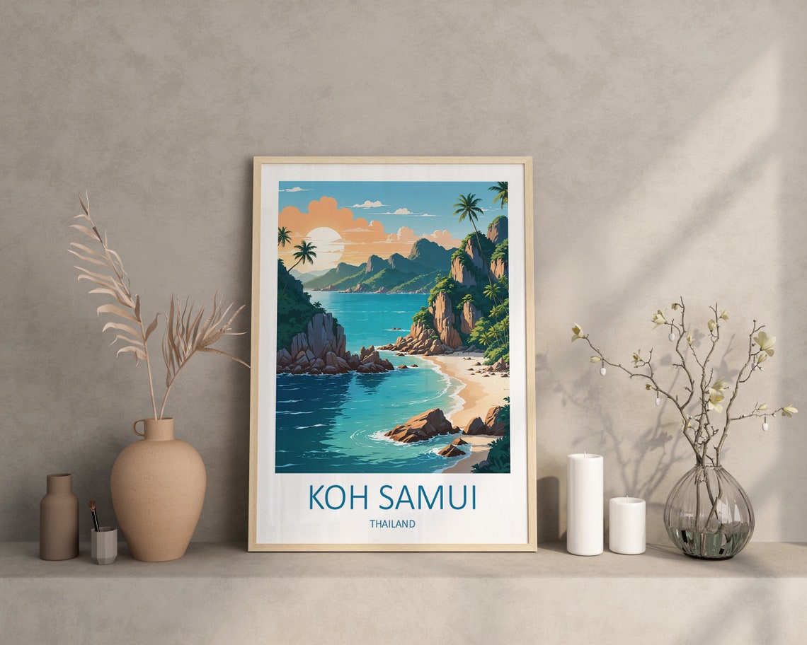 Koh Samui Thailand Sunset Palm Cove Island Vintage Travel Poster - Image 3