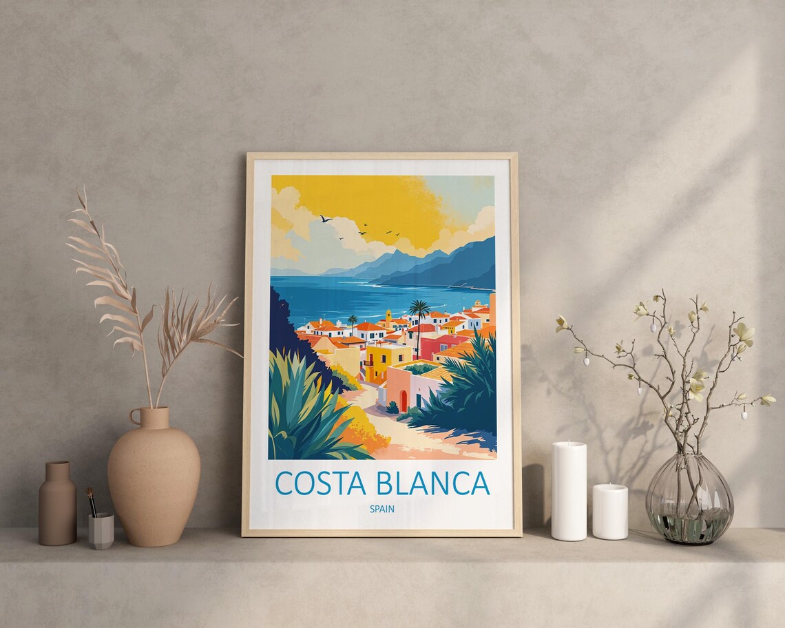 Costa Blanca Spain Coastal Town Palms Sunset Scenic Travel Poster - Image 2