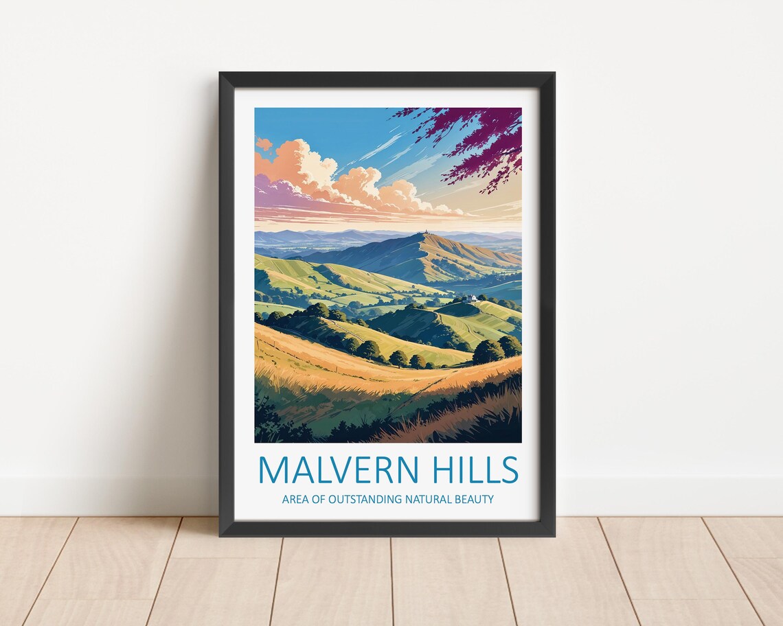 Malvern Hills England Rolling Green Hills Evening Travel Poster