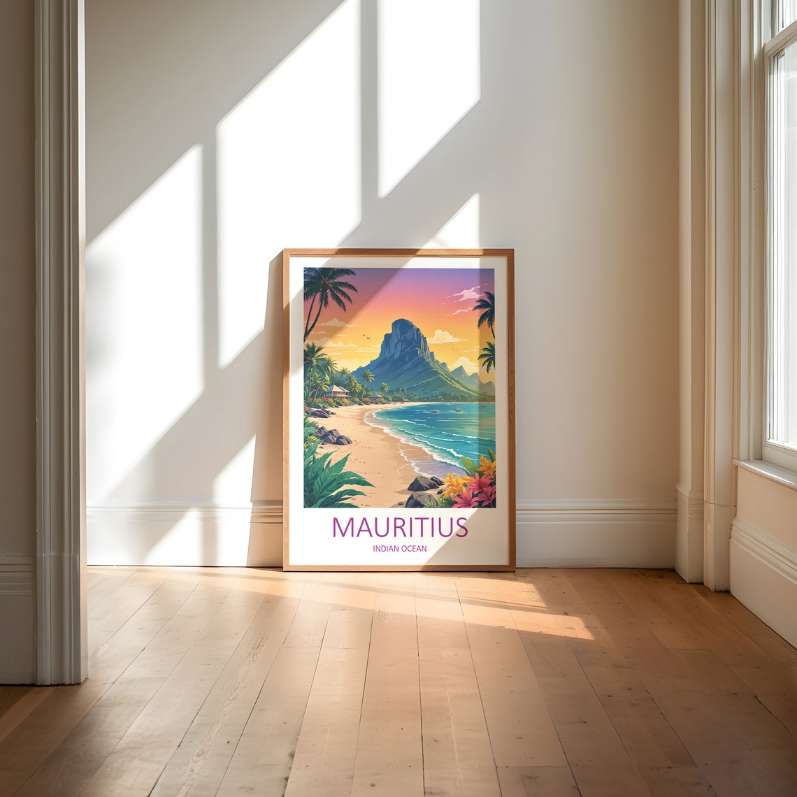 Mauritius Indian Ocean Beach at Sunset With Tropical Mountain Poster - Image 6