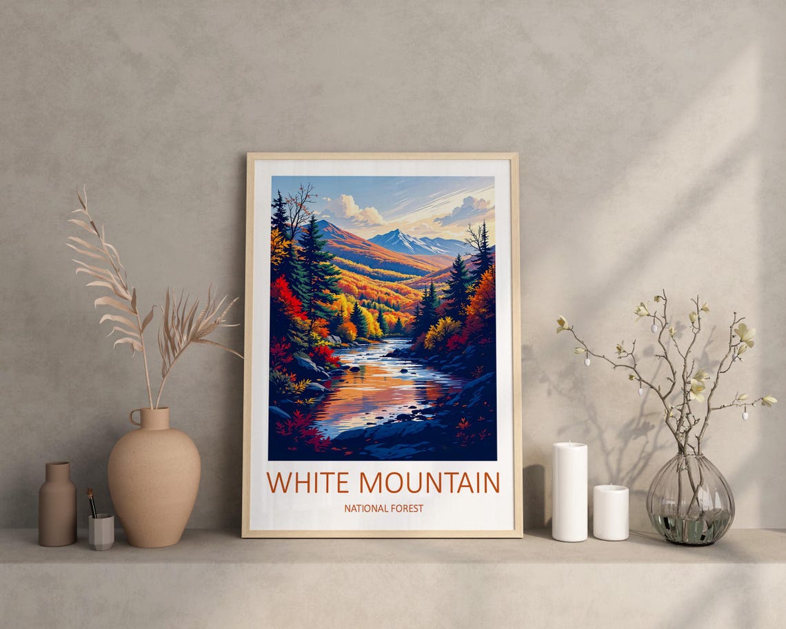 White Mountain National Forest Autumn River Valley Travel Poster - Image 2