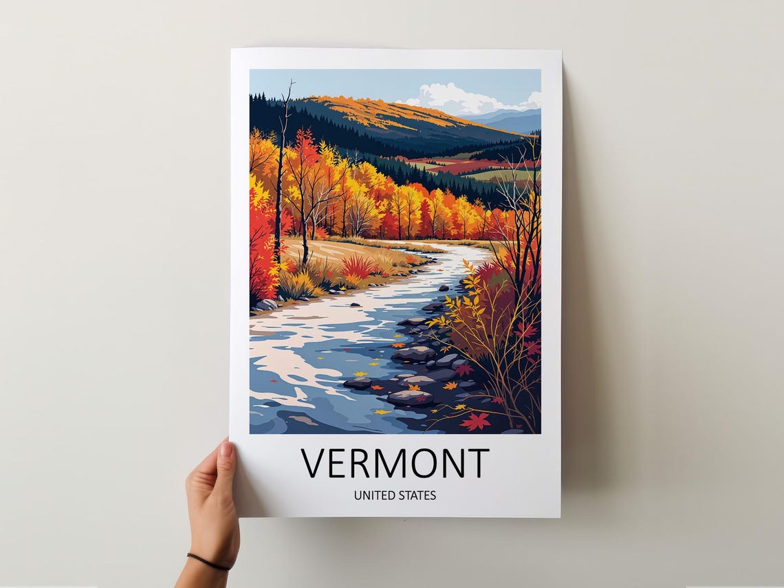 Vermont Poster Vermont Travel Print Vermont Wall Art Fall In Vermont Usa Travel Poster Birthday Gift Autumn Art Print Stowe Vermont - Image 6