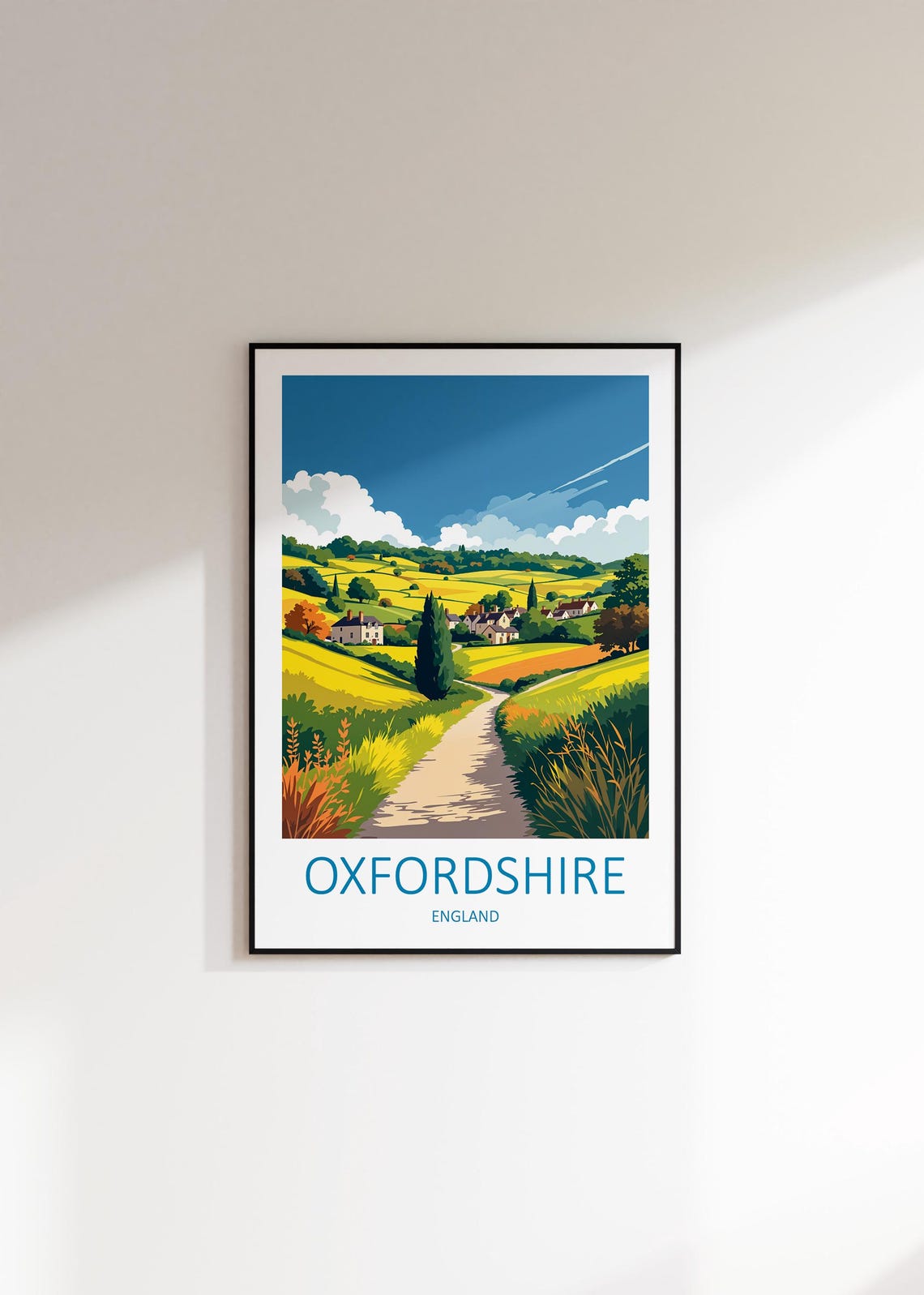 Oxfordshire England Rolling Fields Country Lane And Village Poster - Image 3