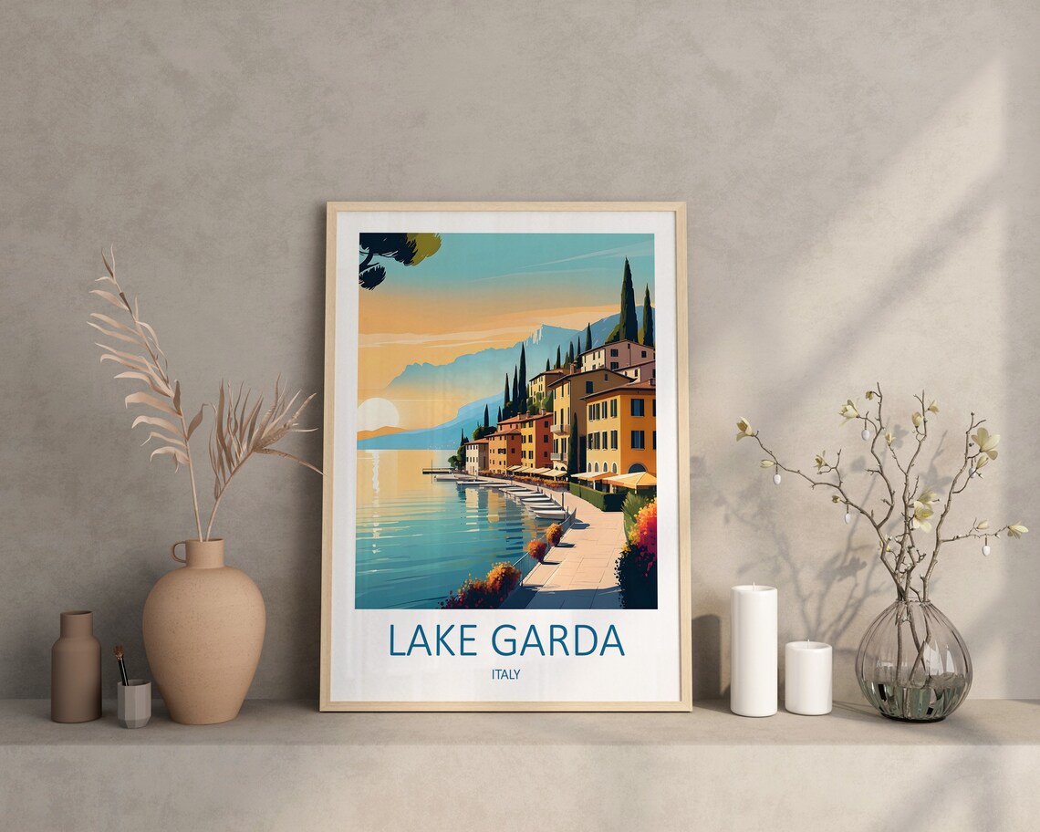 Lake Garda Italy Lakeside Village Promenade At Golden Sunset Poster - Image 2