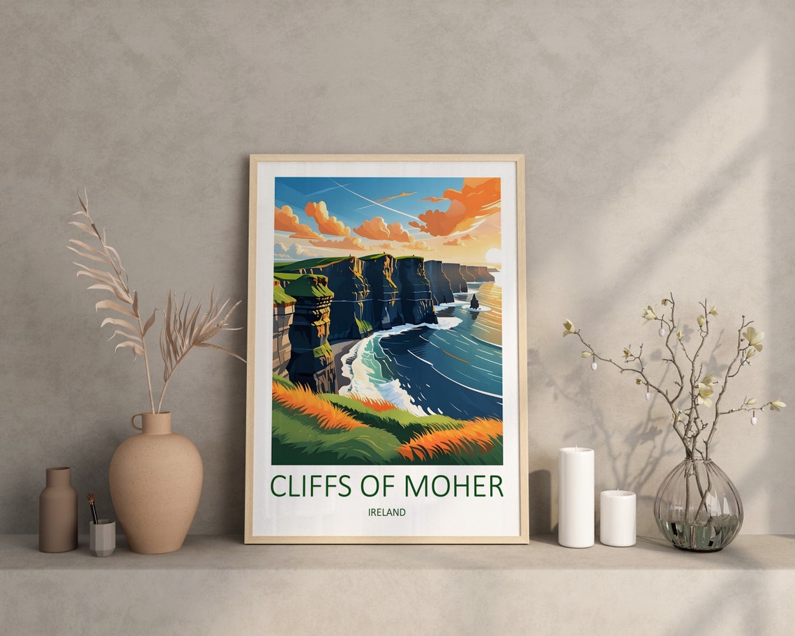 Cliffs of Moher Ireland Sea Cliffs at Sunset Over the Ocean Poster - Image 2