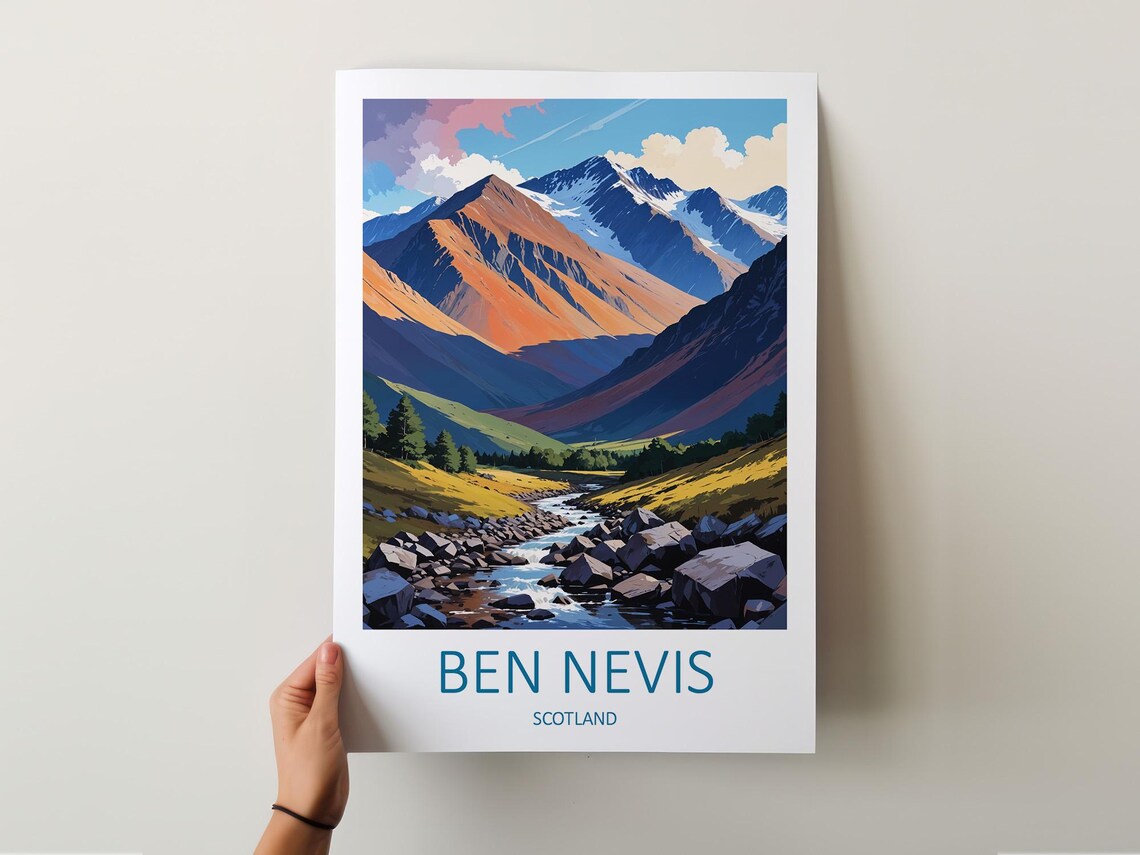 Ben Nevis Scotland Rocky River Valley Below Snow Capped Peak Poster - Image 5