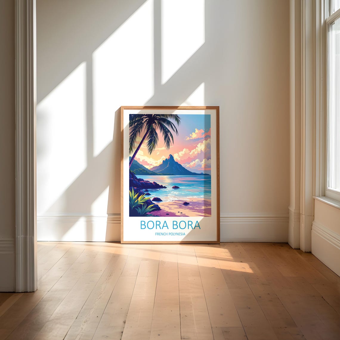 Bora Bora French Polynesia Sunset Palm Beach Over Lagoon Island Poster - Image 6