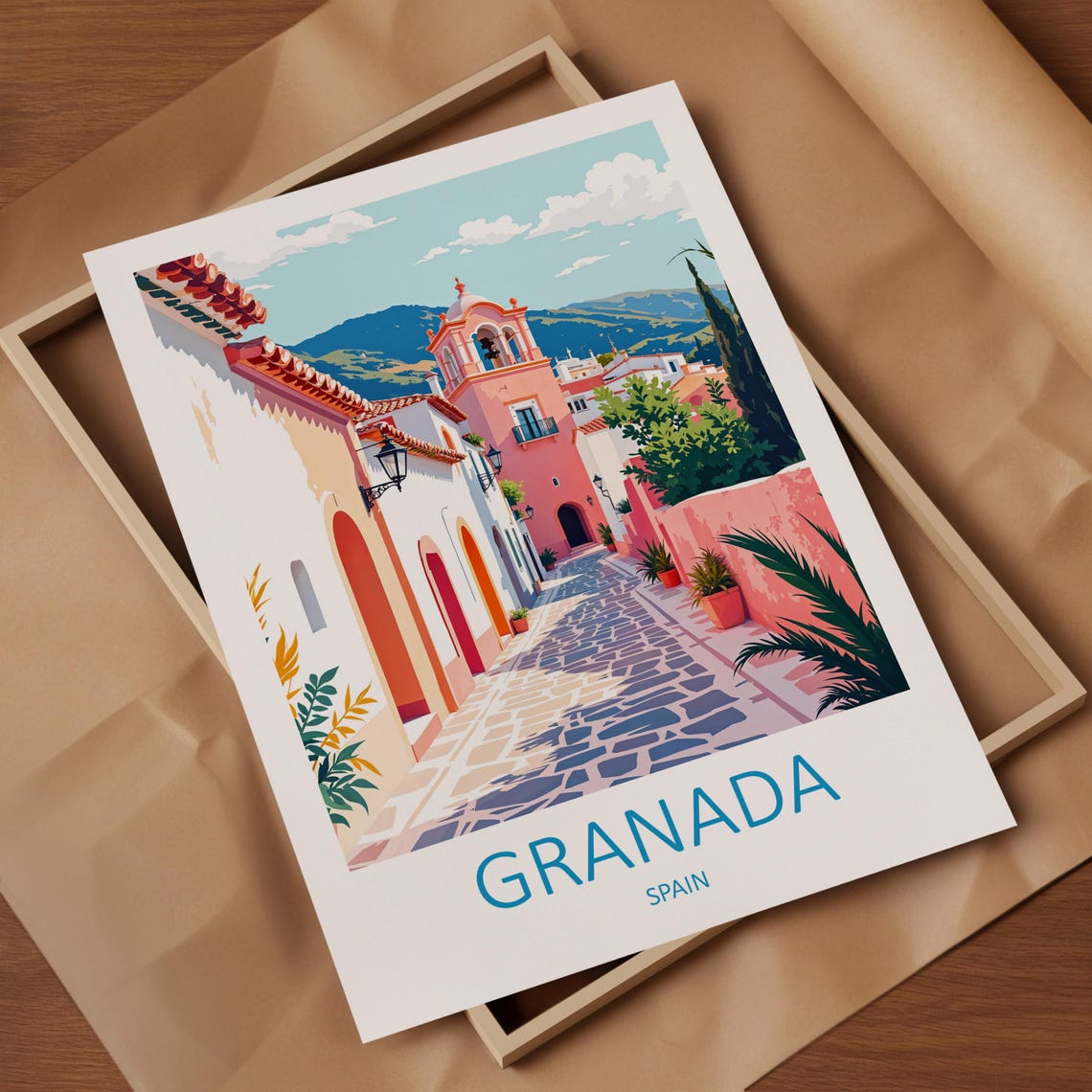 Granada Spain Whitewashed Alley With Bell Tower and Hills Poster - Image 4