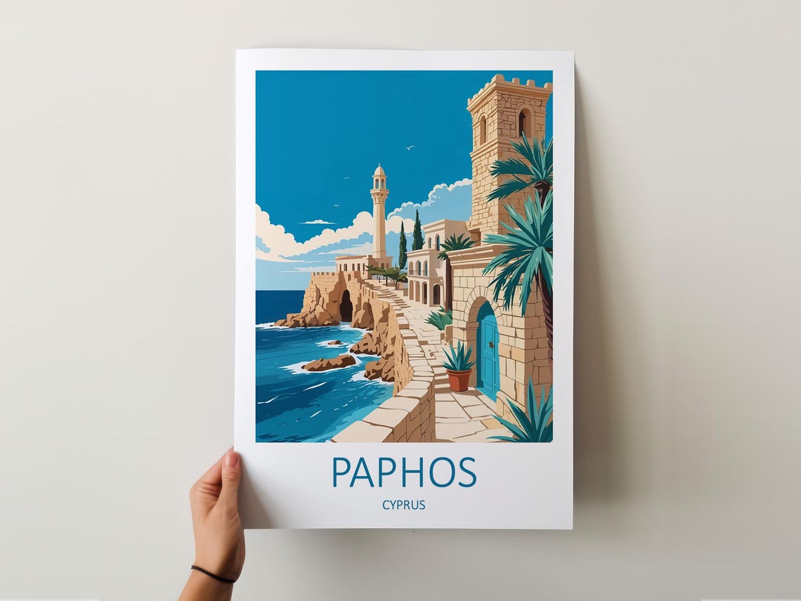 Paphos Cyprus Coastal Castle Harbor Stone Architecture View Poster - Image 5