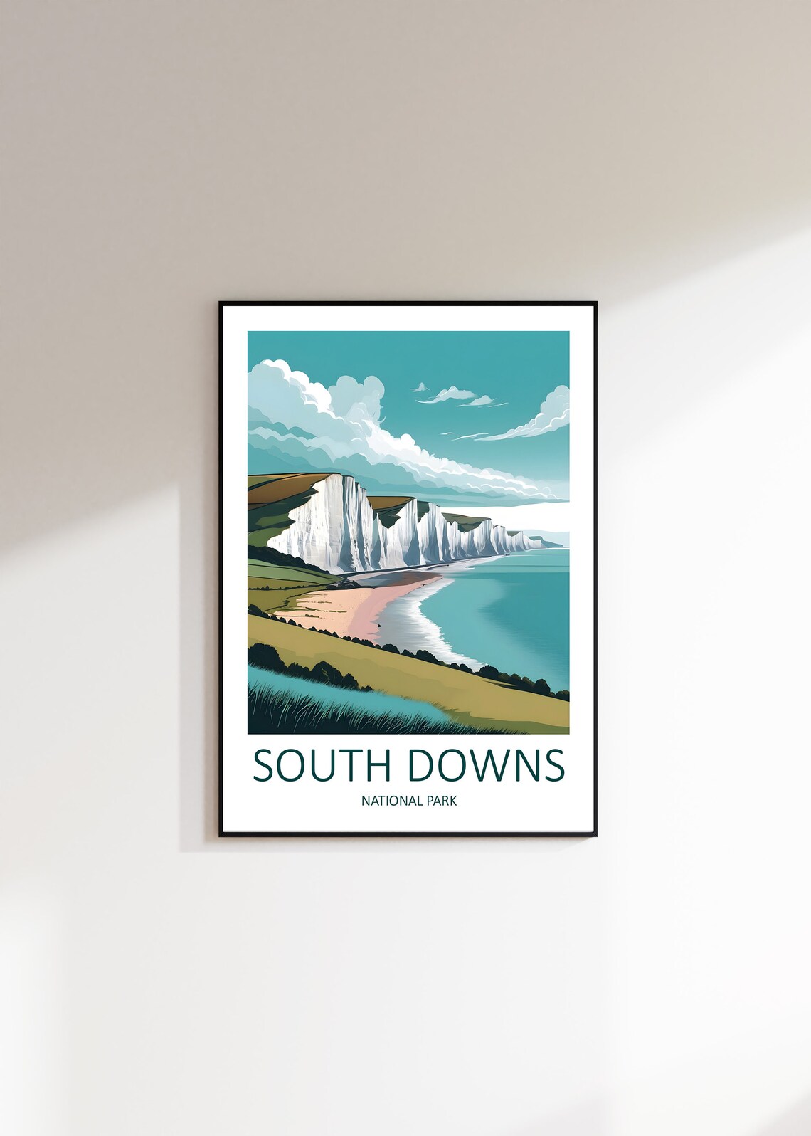 South Downs National Park White Chalk Cliffs Coast Travel Poster - Image 2